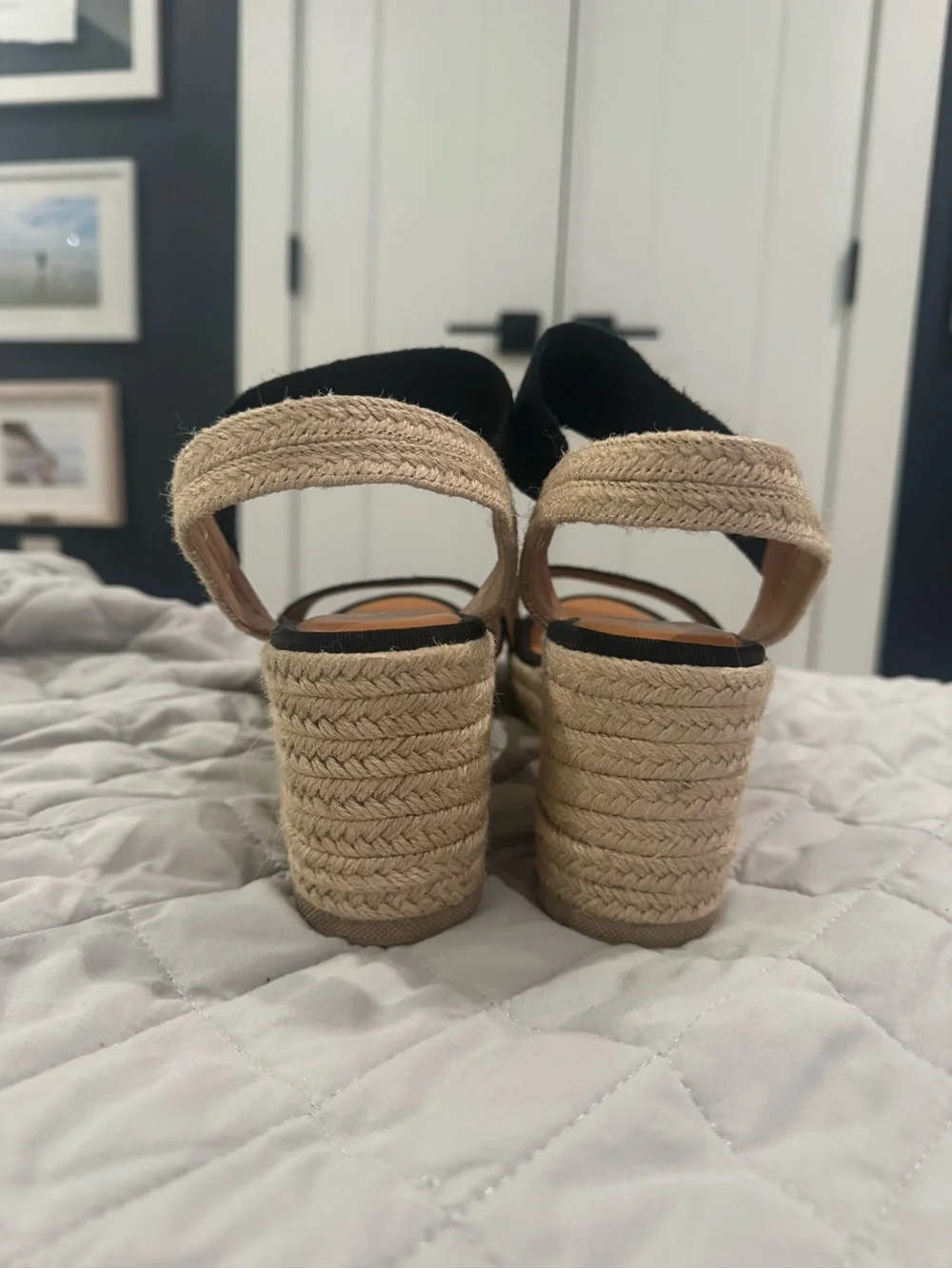 MIA Black Espadrille Wedge Sandals with Tan Insole
